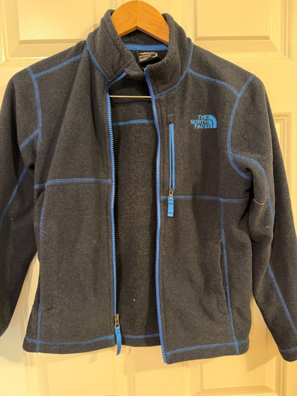 The North Face Charcoal Gray Fleece Jacket with Blue Trim-Boys